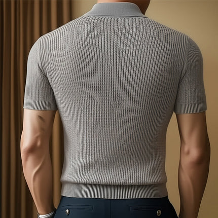 Men's Summer Knitted Polo Neck Short Sleeve Shirt | Business Casual Top | Soft Breathable Fabric | Tailored Fit | Button Placket | Versatile Solid Colors | Sizes Available