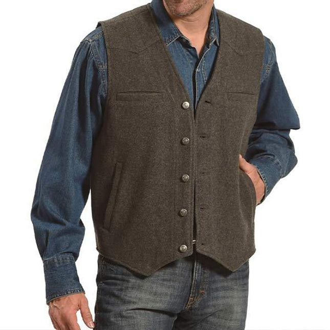Men's Retro Wool Vest | Soft Woolen Fabric | V Neck | Sleeveless | Metal Button Placket | Chest & Waist Pockets | Fully Lined | Hand Wash or Dry Clean | Casual Loose Fit | Crafted Design