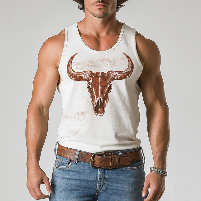 Men's Western Denim Print Tank Top | Summer Sleeveless Cotton Blend | Rustic Style | Breathable Casual Wear