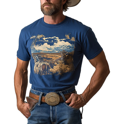 Men's Short Sleeve T-Shirt | Western Cowboy Style | Printed Cotton Blend | Summer Casual Top | Lightweight & Breathable | Stylish Graphic Tee