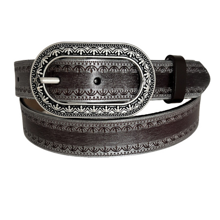 Men's Vintage Distressed Genuine Leather Belt | Engraved Embossed Design | High-Quality Material | Classic Buckle | Stylish & Durable | Versatile for Casual & Semi-Formal Outfits | Multiple Sizes Available