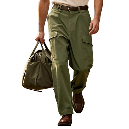 Men's Cotton Cargo Pants | Solid Color | Straight-Leg | Multi-Pocket | Versatile Outdoor & Workwear | Breathable & Durable | Sizes Available | Belt Loops | Casual Style