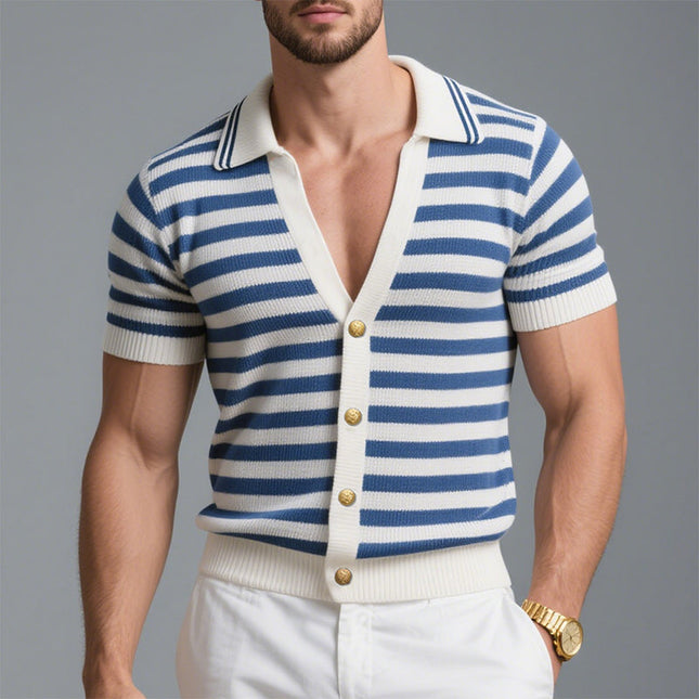 Men's Casual Polo Shirt | Short Sleeve Striped Knitted | Classic Collared Design | Comfortable Breathable Fabric | Versatile Styling | Regular Fit | Perfect for Casual Wear