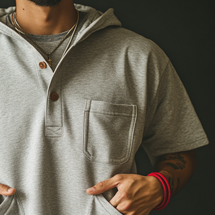 Men's Retro Hooded T-Shirt | Multi-Pocket Short Sleeve Tee | Casual Spring Summer Top | Breathable Cotton Blend | Stylish Comfortable Fit | Ideal for Outdoor Activities | Versatile Modern Wardrobe Essential