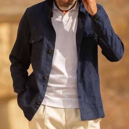 Men's Lightweight Linen Jacket | Single Breasted | Casual Long Sleeve | Lapel Collar | Thin Construction | Breathable Natural Fabric | Smart-Casual Outerwear | Versatile Layering Piece | Functional Pockets