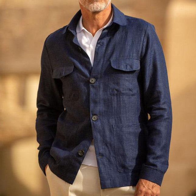 Men's Lightweight Linen Jacket | Single Breasted | Casual Long Sleeve | Lapel Collar | Thin Construction | Breathable Natural Fabric | Smart-Casual Outerwear | Versatile Layering Piece | Functional Pockets
