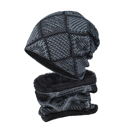 Men's Knitted Hat and Scarf Set | Warm Velvet Lining | Winter Outdoor Gear | Cozy Classic Design | One Size Fits Most | Soft Stretch Fabric | Available in Black, Gray, Navy Blue, Coffee Brown, Wine Red