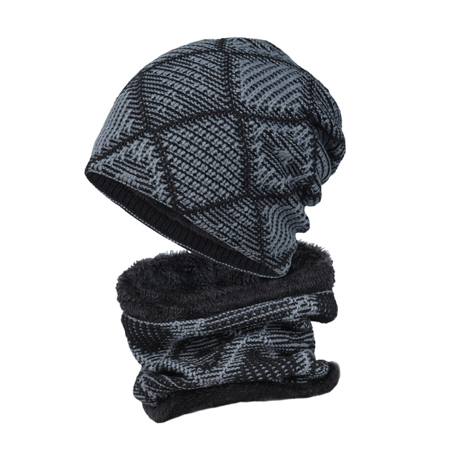 Men's Knitted Hat and Scarf Set | Warm Velvet Lining | Winter Outdoor Gear | Cozy Classic Design | One Size Fits Most | Soft Stretch Fabric | Available in Black, Gray, Navy Blue, Coffee Brown, Wine Red