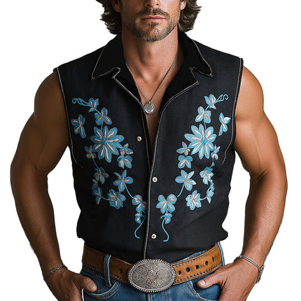 Men's Floral Embroidered Vest | Western Cowboy Style | Summer Lightweight Outerwear | Button-Down Closure | High-Quality Fabric | Tailored Fit | Versatile Fashion | MTA2877D4P