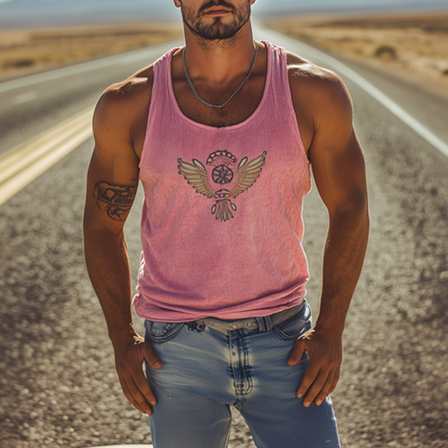 Men's American Retro Striped Tank Top | Knit Fabric | Embroidered Design | Casual Summer Style | Comfortable Fit | Versatile Wardrobe Essential | Easy Care