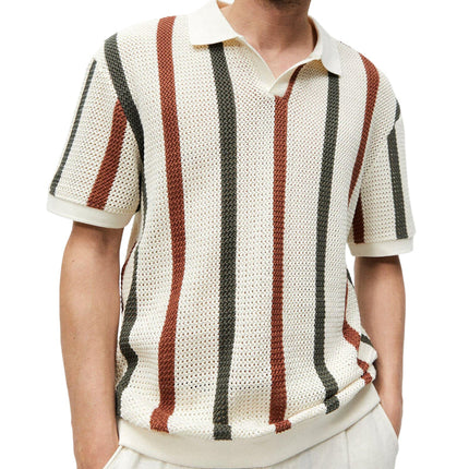 Men's Striped Pullover Polo Shirt | Short Sleeve Casual Knit Top | Classic Stripe Design | Comfortable Soft Knit Fabric | Regular Fit | Stylish Polo Collar | Versatile Fashion Staple