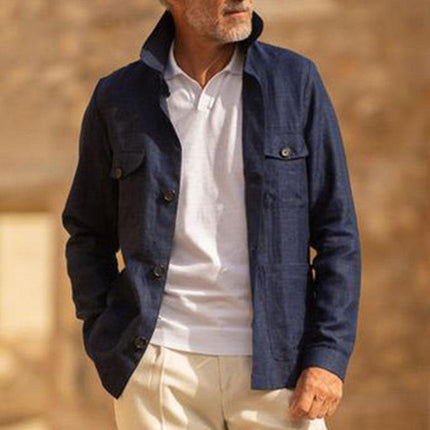 Men's Lightweight Linen Jacket | Single Breasted | Casual Long Sleeve | Lapel Collar | Thin Construction | Breathable Natural Fabric | Smart-Casual Outerwear | Versatile Layering Piece | Functional Pockets
