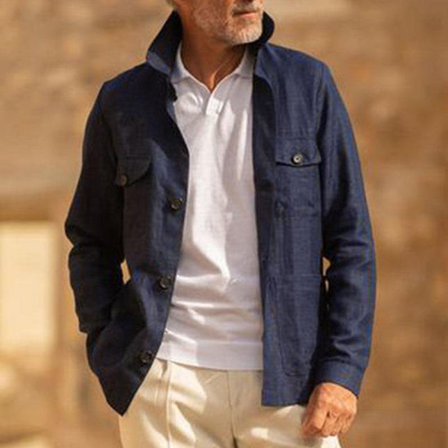 Men's Lightweight Linen Jacket | Single Breasted | Casual Long Sleeve | Lapel Collar | Thin Construction | Breathable Natural Fabric | Smart-Casual Outerwear | Versatile Layering Piece | Functional Pockets