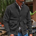Men's Stand Collar Polyester Jacket | Solid Color | Single-breasted | Two Flap Waist Pockets | Machine Washable | Autumn Winter Spring | Street Beat Casual Biker Style