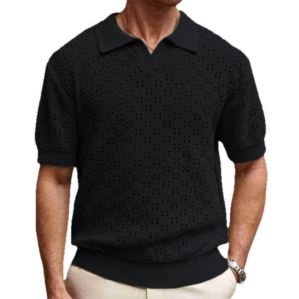 Men's Short Sleeve Polo Shirt | Knitted Texture | Solid Color | Breathable & Durable Fabric | Classic Collar | Tailored Fit | Versatile Casual & Semi-Formal Wear