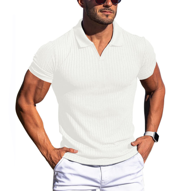 Men's Polo Shirt | Solid & Striped Design | Lapel Collar | Short Sleeve | Slim Fit | Casual & Formal Wear | Premium Cotton Blend | Durable & Comfortable | Easy Care | Fashionable & Versatile