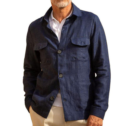 Men's Lightweight Linen Jacket | Single Breasted | Casual Long Sleeve | Lapel Collar | Thin Construction | Breathable Natural Fabric | Smart-Casual Outerwear | Versatile Layering Piece | Functional Pockets