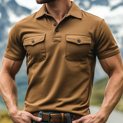 Men's Polo Shirt | Vintage Western Cowboy Style | Soft Cotton | Lapel Collar | Chest Pocket | Short Sleeve | Slim Fit | Durable and Breathable | Casual and Smart-Casual | Stylish and Practical