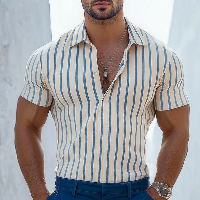 Men's Polo T-Shirt | Summer Casual | Vertical Stripe | Classic Polo Neck | Short Sleeve | Breathable Cotton Blend | Lightweight Fabric | Machine Washable | Sizes S-3XL | Stylish Fit for Casual Outings