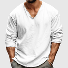 Men's V Neck Long Sleeve T-Shirt | Solid Color | Rolled-Up Sleeves | Loose Fit | Casual Comfort | Versatile Everyday Top