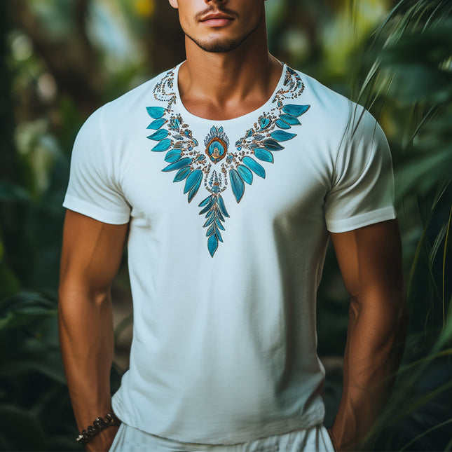 Men's Indian Style Embroidered T-Shirt | Short Sleeve Crew Neck | Summer Cotton Tee | Cultural Design | Traditional Artistry | Breathable & Lightweight | Sizes S-3XL | Versatile & Stylish