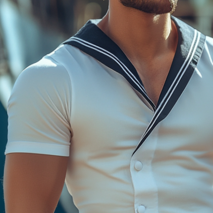 Men's Retro Casual V-Neck Striped Short Sleeve Shirt | Nautical Style | Breathable Cotton Blend | Vintage Sailor Look | Comfortable Fit | Available in S-3XL | Ideal for Summer & Casual Outings