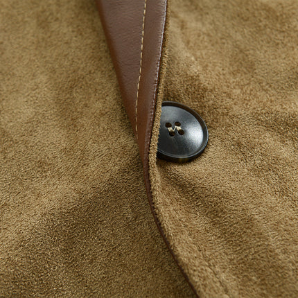 Men's Suede Leather Jacket | Vintage Buckskin Outerwear | Autumn Fashion | Long Sleeve | Adjustable Cuffs | Band Collar | Casual Rugged Style | S-3XL Sizes | Durable & Soft | Outdoor Adventures | Classic Layering