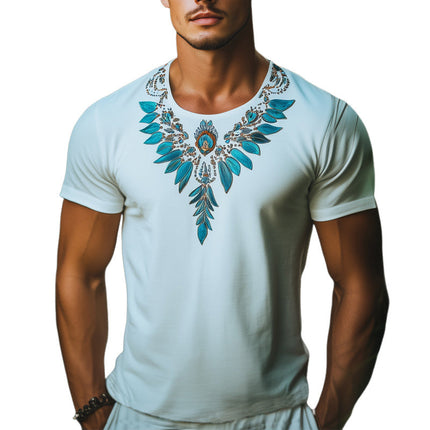 Men's Indian Style Embroidered T-Shirt | Short Sleeve Crew Neck | Summer Cotton Tee | Cultural Design | Traditional Artistry | Breathable & Lightweight | Sizes S-3XL | Versatile & Stylish