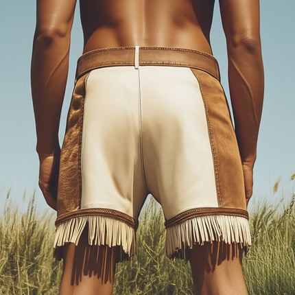 Men's Western Cowboy Style Shorts | Summer Colorblock Tassel Design | Cotton Blend | Mid-Thigh Length | Breathable & Comfortable | Sizes S-3XL | Festival Fashion Essentials | Practical Pockets | Machine Washable