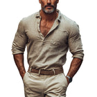 Men's Long Sleeve Pullover Shirt | Cotton Linen Blend | Breathable Lightweight Fabric | Casual Semi-Formal | Versatile Colors | Durable and Comfortable