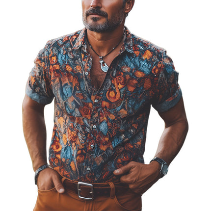Men's Retro Print Short Sleeve Shirt | Vintage Style | Cotton Blend | Lapel Collar | Casual Beach Shirt | Summer Fashion | Comfortable Breathable Fabric | Available S-3XL | Nostalgic Retro Prints