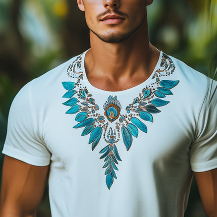 Men's Indian Style Embroidered T-Shirt | Short Sleeve Crew Neck | Summer Cotton Tee | Cultural Design | Traditional Artistry | Breathable & Lightweight | Sizes S-3XL | Versatile & Stylish