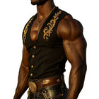 Men's Cowboy Embroidered V-Neck Slim Fit Sleeveless Shirt | Western Vintage Style | Cotton Comfort | Single Breasted | Classic Cowboy Aesthetic | Summer Casual Wear | Men's Fashion | Multiple Sizes Available