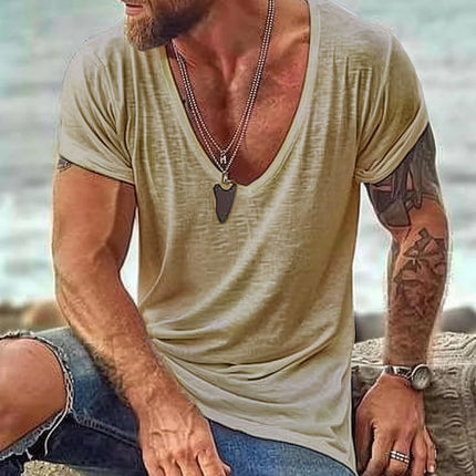 Men's Casual V Neck Cotton T-Shirt | Short Sleeve | Soft Comfortable Fit | Breathable Fabric | Classic Colors | Everyday Wardrobe Essential | Durable Quality | Easy Care | Affordable Menswear