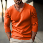 Men's V-Neck Solid Color Knitted Pullover Sweater | Long-Sleeved Casual Top | Soft Breathable Fabric | Versatile Style | Comfort Fit | Easy Care | Classic Timeless Design | Apparel for All Occasions