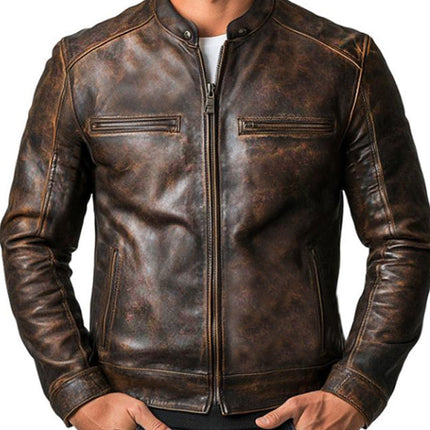 Men's Leather Jacket | Vintage Distressed Style | Long Sleeve | Zipper Closure | High-Quality Leather | Rugged Charm | Timeless Fashion | Versatile Outerwear | Durable & Comfortable | Perfect for Layering