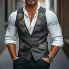 Men's Vintage Floral Embroidered Vest | Classic V-Neck | Intricate Flower Pattern | Machine Washable | Wedding Weekend Events | Casual Outing | Statement Wardrobe Essential | Button-Down Closure