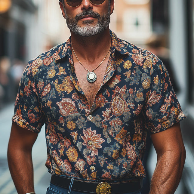 Men's Retro Print Short Sleeve Button-Down Shirt | Vintage Style Casual Shirt | Soft Breathable Fabric | Stylish Summer Wear | Colorful Patterns | S-3XL Sizes
