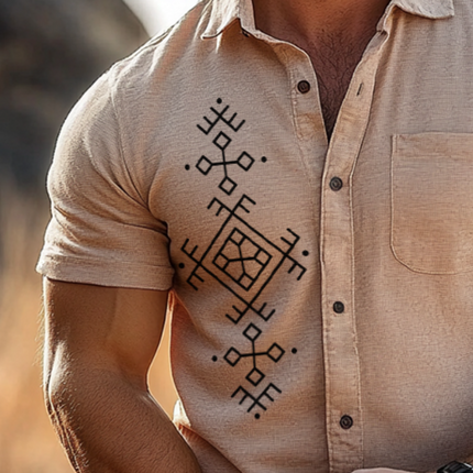 Men's Casual Retro Lapel Shirt | Totem Print | Short Sleeve | Breathable Cotton | Stylish & Comfortable | S to 3XL | Perfect for Spring Summer Fall Casual Outings