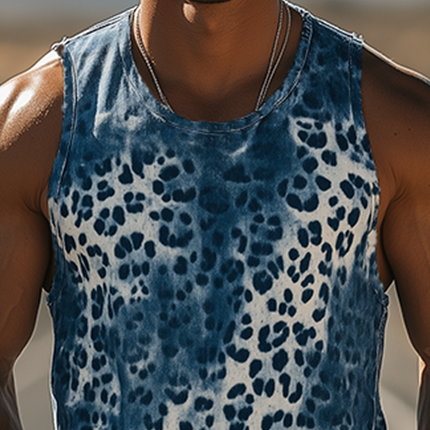 Men's Gradient Leopard Print Tank Top | Retro Western Cowboy Style | Cotton Fabric | Vintage-Inspired Sleeveless Design | Bold Fashion Statement | Comfortable & Breathable | Trendy Prints & Modern Design