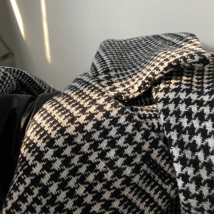 Men's Houndstooth Coat | Retro Double-Breasted Knee-Length Outerwear | Classic Casual Style | Vintage Sophistication | Tailored Fit | Lapel Collar | Functional Pockets | Versatile for Casual or Formal Use