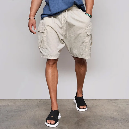Men's Cargo Shorts | Multi-pocket Elastic Waist | Casual Breathable Design | Solid Color | Durable Outdoor Wear | Available in Various Sizes