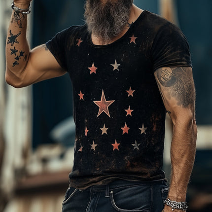 Men's Retro Star Universe Print T-Shirt | Round Neck Short Sleeve | Casual Vintage Style | Breathable Cotton | Sizes S-3XL | Ideal for Everyday Wear & Outdoor Activities | Nostalgic Design