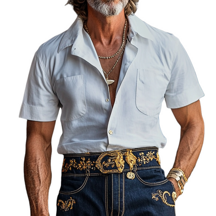 Men's Short Sleeve Shirt | Solid Color | Lapel Collar | Chest Pocket | Casual & Semi-Formal Wear | Breathable Fabric | Button-Up | Regular Fit | Versatile Men's Dress Shirt | Modern Style