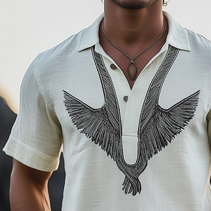 Men's Retro Embroidered T-Shirt | Summer Short Sleeve | Classic Fit | Vintage Style Polo Collar | Lightweight Cotton Blend | Fashionable Casual Top | Sizes S-3XL