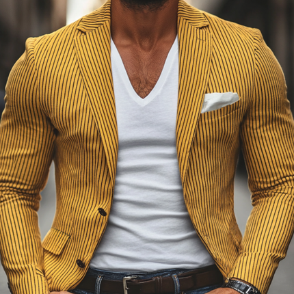 Men's Linen Blazer | Breathable Lightweight Pinstripe Outerwear | Notched Lapel | Single Breasted Slim Fit | Sophisticated Casual Jacket | Versatile Summer Coat | Dress Up or Down | Multiple Sizes