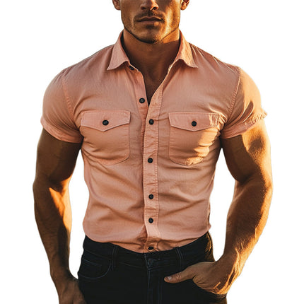 Men's Cotton Shirt | Solid Color | Short Sleeve | Lapel Collar | Button-Down | Versatile Style | Casual & Semi-Formal Wear | Lightweight & Breathable | Regular Fit | Stylish & Comfortable