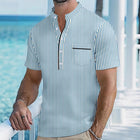 Men's Contrast Striped Shirt | Stand Collar | Short Sleeve | Versatile Style | Casual to Formal Wear