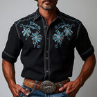 Men's Embroidered Denim Style Shirt | Cotton Blend | Short Sleeve | Casual Summer Top | Breathable & Durable | Versatile Colors | Comfortable Relaxed Fit | Stylish Embroidery | Ideal for Day & Evening