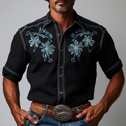 Men's Embroidered Denim Style Shirt | Cotton Blend | Short Sleeve | Casual Summer Top | Breathable & Durable | Versatile Colors | Comfortable Relaxed Fit | Stylish Embroidery | Ideal for Day & Evening